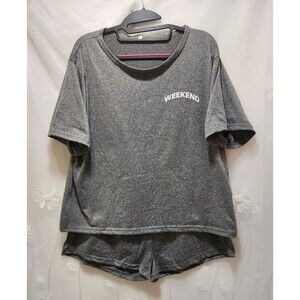 Womens 2 Piece Gray XL Pajama Set Weekend T-Shirt & Shorts Sleep Soft Loungewear